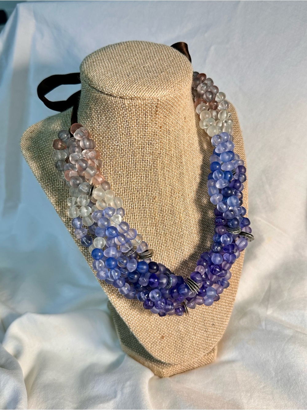 Handcrafted Multistrand Shades of Blue Beaded Necklace
